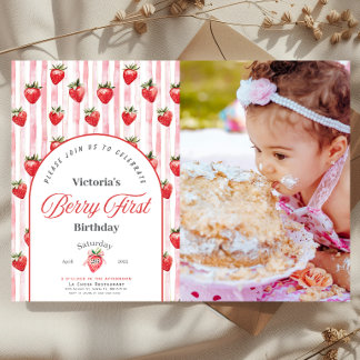Berry First Birthday Photo Invitation