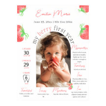 Berry First Birthday Photo Poster Template 1st kid