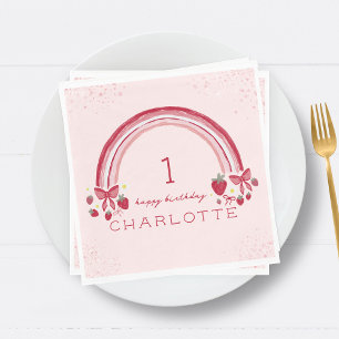 Berry First Birthday Rainbow Strawberry Bows Napkin
