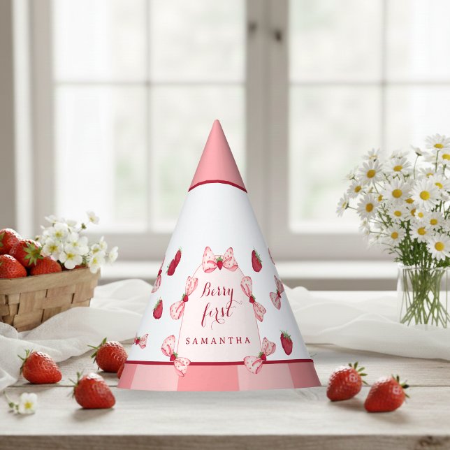 Berry First Birthday Red Gingham Bows Party Hat (Berry First Birthday Red Gingham Bows Party Hat)