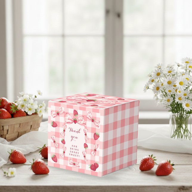 Berry First Birthday Red Gingham Bows Square Favor Box (Berry First Birthday Red Gingham Bows Square Favor Boxes - Classic 2x2x2)