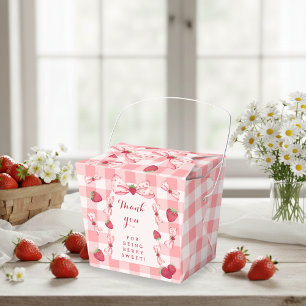 Berry First Birthday Red Gingham Bows Square Favor Box