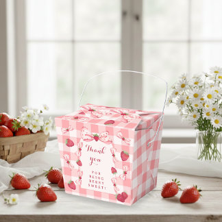 Berry First Birthday Red Gingham Bows Square Favor Box