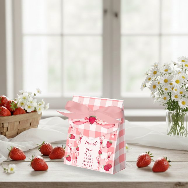 Berry First Birthday Red Gingham Bows Square Favor Box (Berry First Birthday Red Gingham Bows Square Favor Boxes -Tent 3x1.5x3.25)