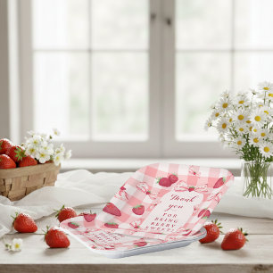 Berry First Birthday Red Gingham Bows Square Paper Plate