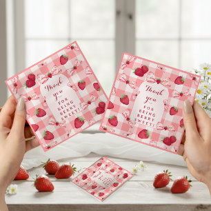 Berry First Birthday Red Gingham Strawberry Bows Napkin