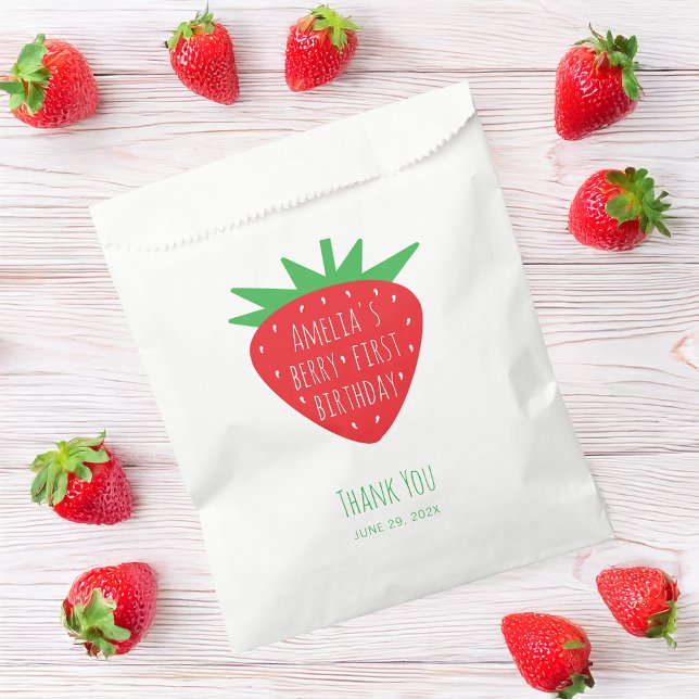 Berry First Birthday Red Strawberry Girl Thank You Favour Bag (Creator Uploaded)