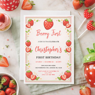Berry First Birthday Strawberry 1st Birthday Invitation
