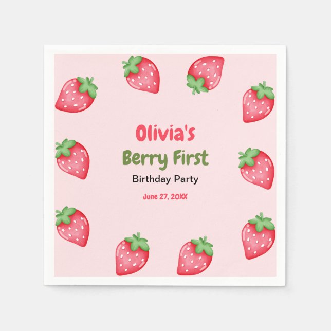 Berry First Birthday Strawberry 1st Birthday  Napkin (Front)