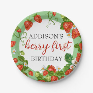 Berry First Birthday Strawberry 1st Birthday Paper Plate
