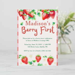 Berry First Birthday – Strawberry 1st Girl Party Invitation