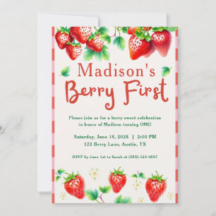 Berry First Birthday – Strawberry 1st Girl Party Invitation