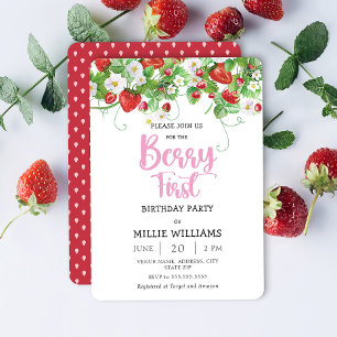 Berry First Birthday   Strawberry Birthday Party Invitation
