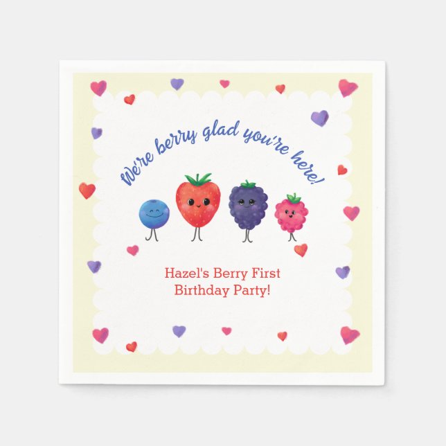 Berry First Birthday Strawberry, Blueberry & More! Napkin (Front)