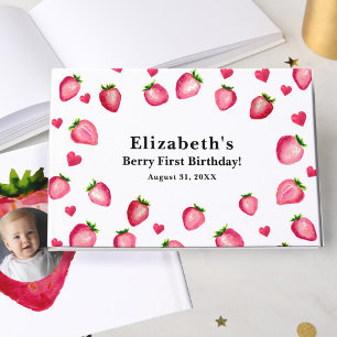 Berry First Birthday Strawberry Custom Photo Guest Book