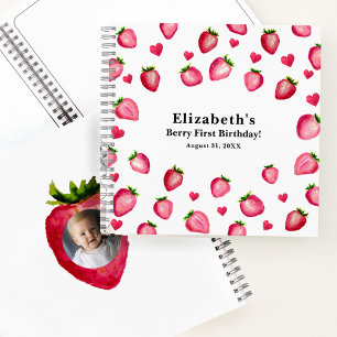 Berry First Birthday Strawberry Custom Photo Notebook