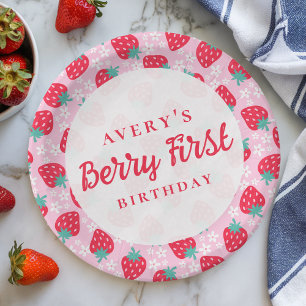 Berry First Birthday Strawberry Daisy Paper Plate