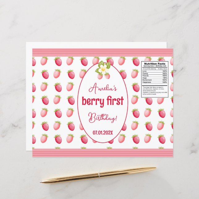 Berry First Birthday Strawberry Design (Front/Back In Situ)