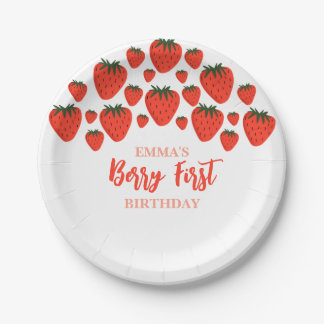 Berry First Birthday Strawberry Design  Paper Plate