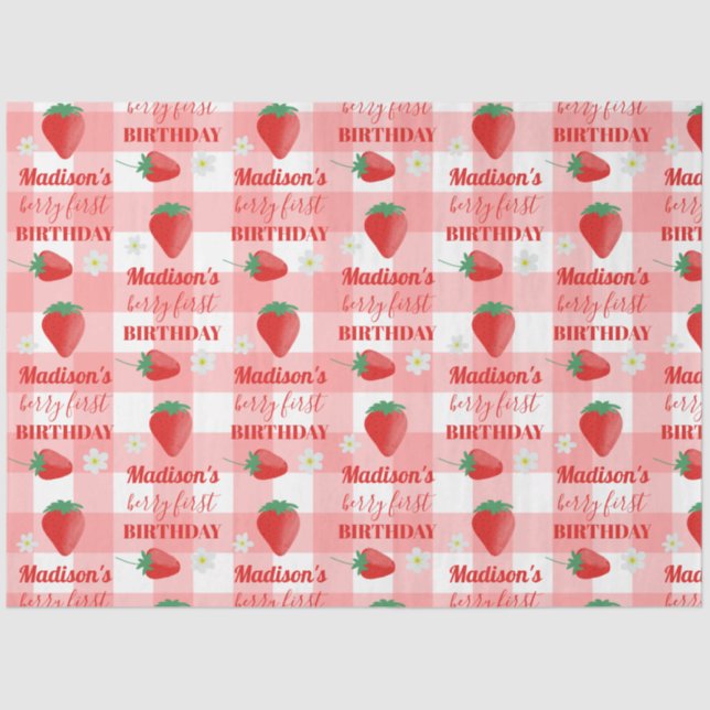 Berry First Birthday Strawberry First 1st Name Tissue Paper (Front)