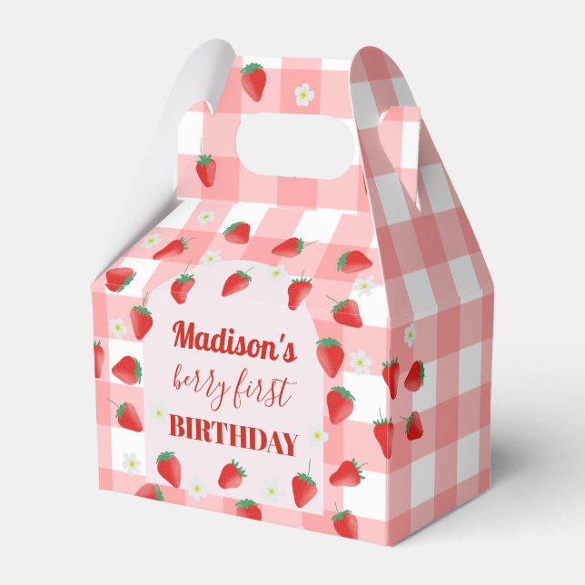 Berry First Birthday Strawberry First 1st Welcome Favor Box (Front Side)