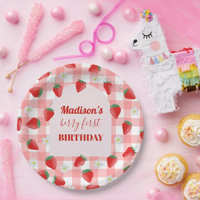 Berry First Birthday Strawberry First 1st Welcome Paper Plate (Party)
