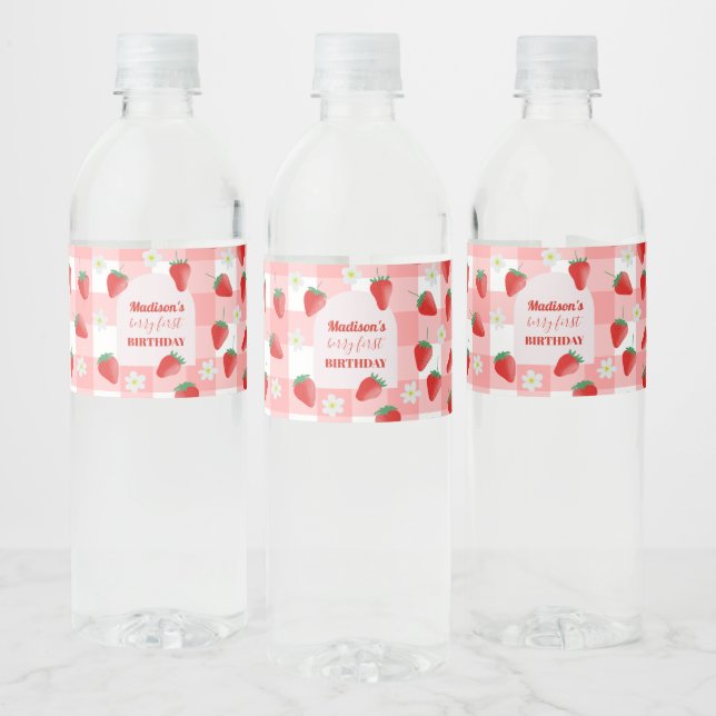Berry First Birthday Strawberry First 1st Welcome Water Bottle Label (Bottles)