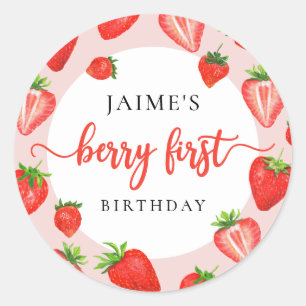 Berry First Birthday Strawberry Girl 1st Birthday Classic Round Sticker