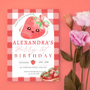 Berry First Birthday Strawberry Girl 1st Birthday Invitation