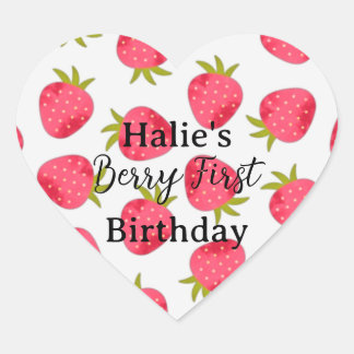 Berry first birthday strawberry  heart sticker