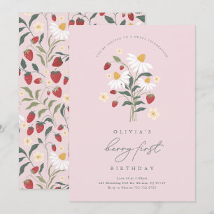 Berry First Birthday Strawberry Invitation