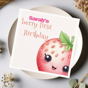 Berry first birthday strawberry  napkin