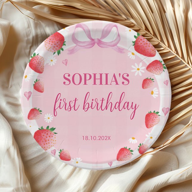 Berry First Birthday Strawberry Paper Plate (Creator Uploaded)