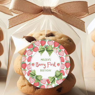 Berry First Birthday Strawberry Party Classic Round Sticker