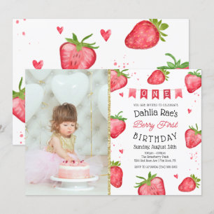 Berry First Birthday Strawberry Photo Invitation