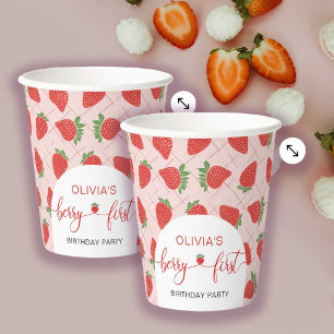 Berry First Birthday Strawberry Pink Personalized Paper Cups