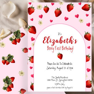 Berry First Birthday Strawberry Red and Pink 1st Invitation