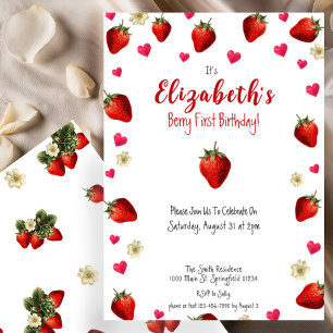 Berry First Birthday Strawberry Summer Gingham 1st Invitation