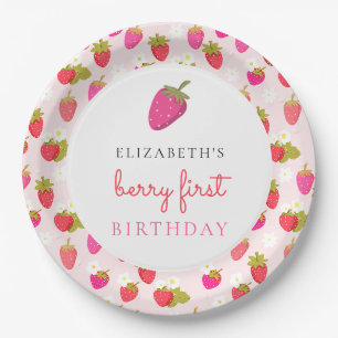 Berry First Birthday Sweet Strawberry Girl Cute Paper Plate