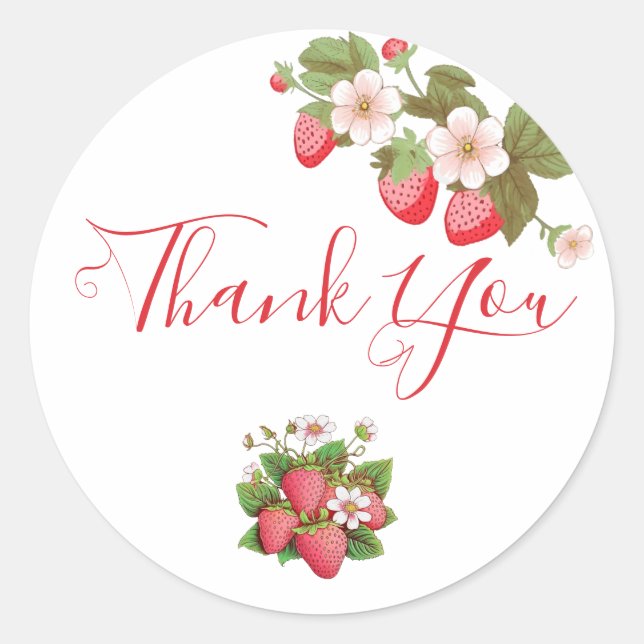 Berry First Birthday Theme Thank You Card |Sticker Classic Round Sticker (Front)