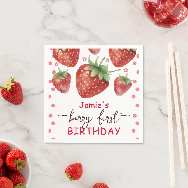 Berry First Birthday Watercolor  Napkin (Insitu)