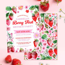 Berry First Birthday Watercolor Strawberries 