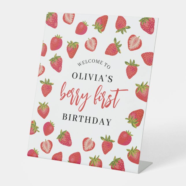 Berry First Birthday Welcome Pedestal Sign (Front)