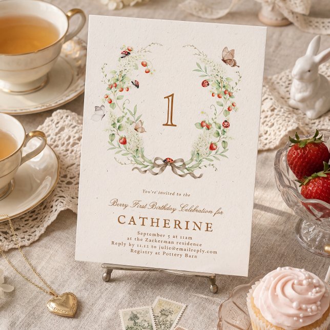 Berry First Birthday Wreath Garden Party Invitation (Creator Uploaded)
