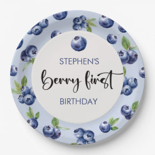 Berry first blueberries kids birthday paper plate