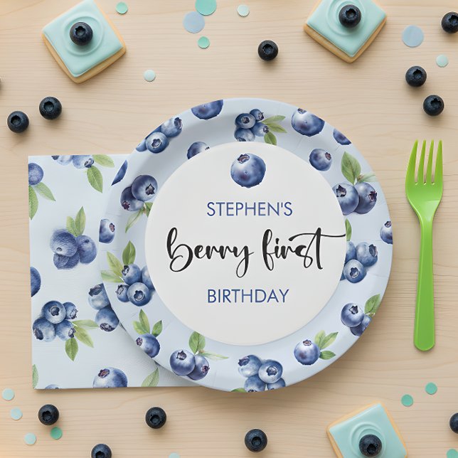 Berry first blueberries kids birthday paper plate (Creator Uploaded)