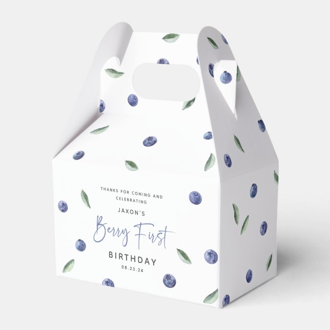 'Berry First' Blueberry 1st Birthday Party Favor Box (Front Side)