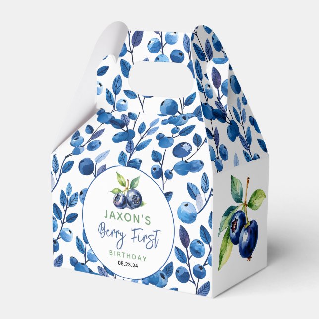 Berry First Blueberry 1st Birthday Party Favor Box (Front Side)