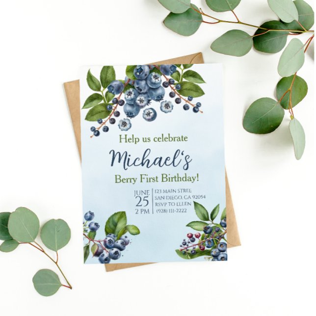 Berry First blueberry summer Birthday invitation (Creator Uploaded)