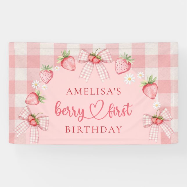 Berry First Cute 1st Birthday Strawberry Banner (Horizontal)